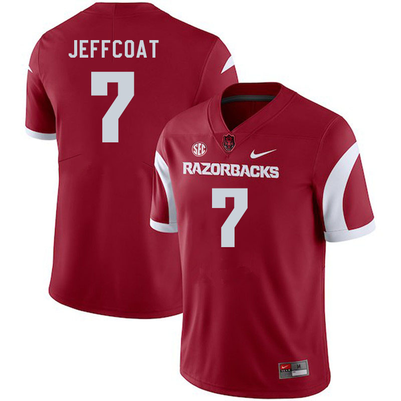 Men #7 Trajan Jeffcoat Arkansas Razorback College Football Jerseys Stitched Sale-Cardinal - Click Image to Close